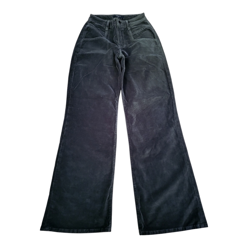 Fidelity By Anthropologie Defazio dark green velvet high rise wide leg pants 2